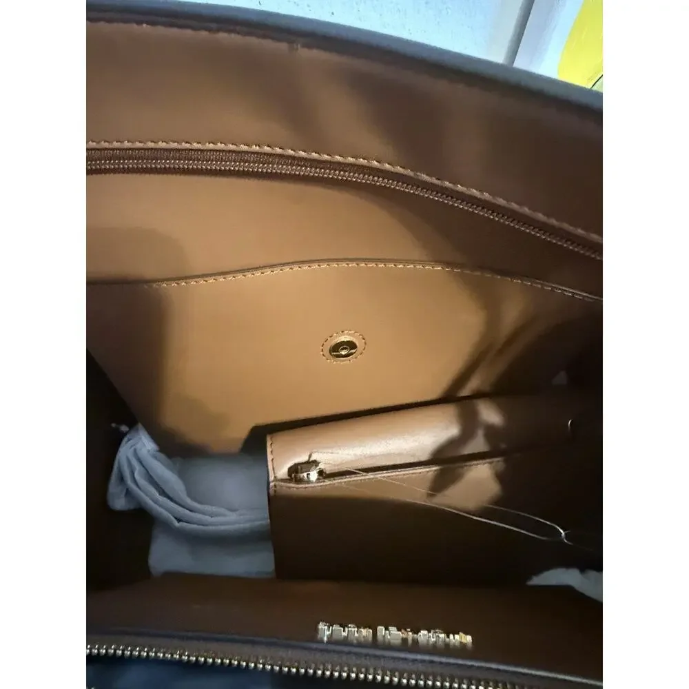 MICHAEL KORS CHARLOTTE LG 3 IN 1 TOTE SHOULDER BAG + CLUTCH MK VANILLA/BROWN - Picture 11 of 13